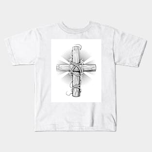 Hand Drawn Cross in Thorns Kids T-Shirt